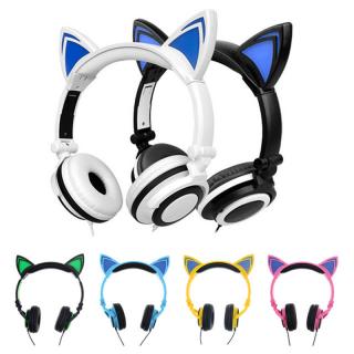 New LED Cat Ear Wired Cute Headphone Big Gaming Luminous Earphone Head